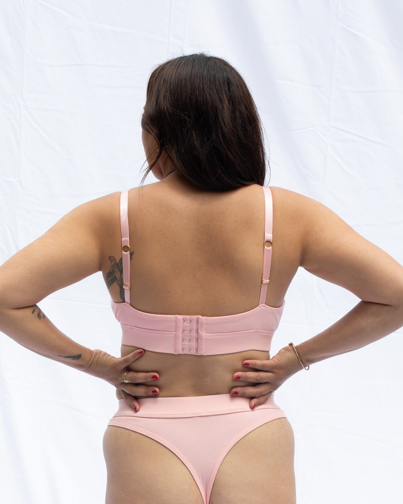 BACK VIEW OF BLUSH PINK BRA SET