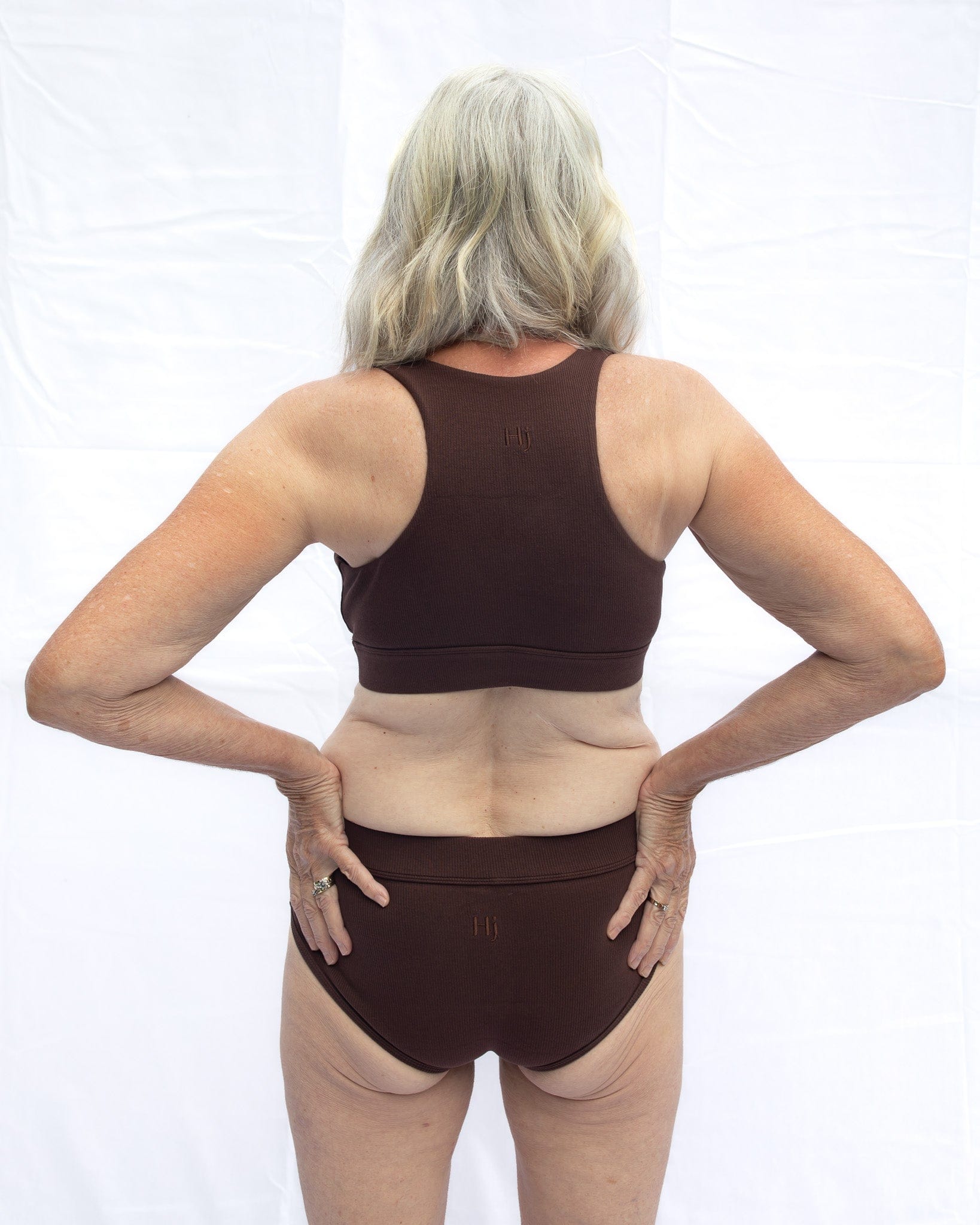 Back view of our coffee in colour everyday bra set plus comfy briefs soft rib cotton