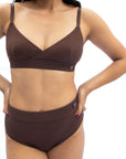 Lovely Crossover bra set coffee in colour along with our comfy everyday briefs