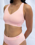 Enjoy the Everyday crop bra pink matched with the everyday brief made for comfort