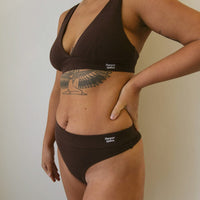 Ribbed Cotton Thong - Coffee
