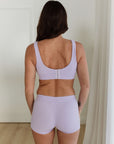 Lovely back view comfortable lilac plunge bra set and boy shorts