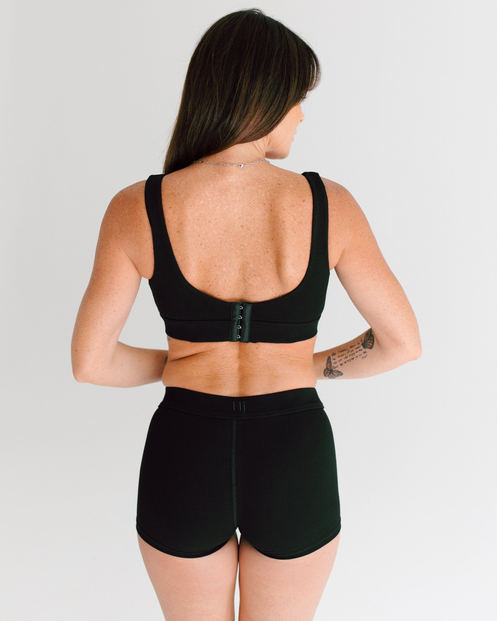 Midnight black Plunge Bra which is wireless gicing ultimate comfort with matching boy shorts in the same colour.