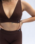 Pretty Plunge bra coffee colour set combined with our coffee boy shorts
