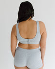 Plunge bra marle grey Wire free set including the ever so comfy boy shorts in the same colour to complete the look