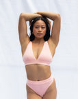 Soft rib cotton Plunge bra pink and everyday briefs