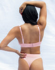 Stunning Plunge bra blush pink set that is combined with matching thong