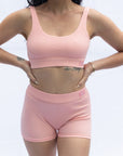 This bra combination of the Scoop bra in blush pink combined with comfy boy shorts