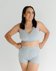 Lisa herself models our bra set colour is marle grey everyday crop bra style plus the popular boy shorts to match