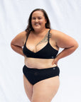 Here modelling the crossover black bra plus the midnight black everyday brief