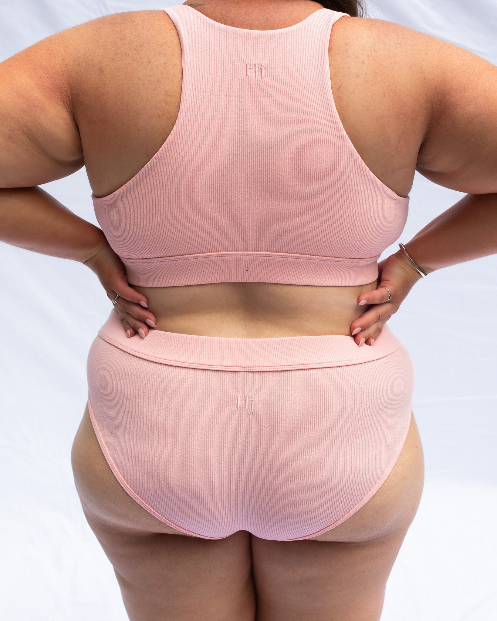 The everyday blush pink bra set matched with the blush pink everyday brief