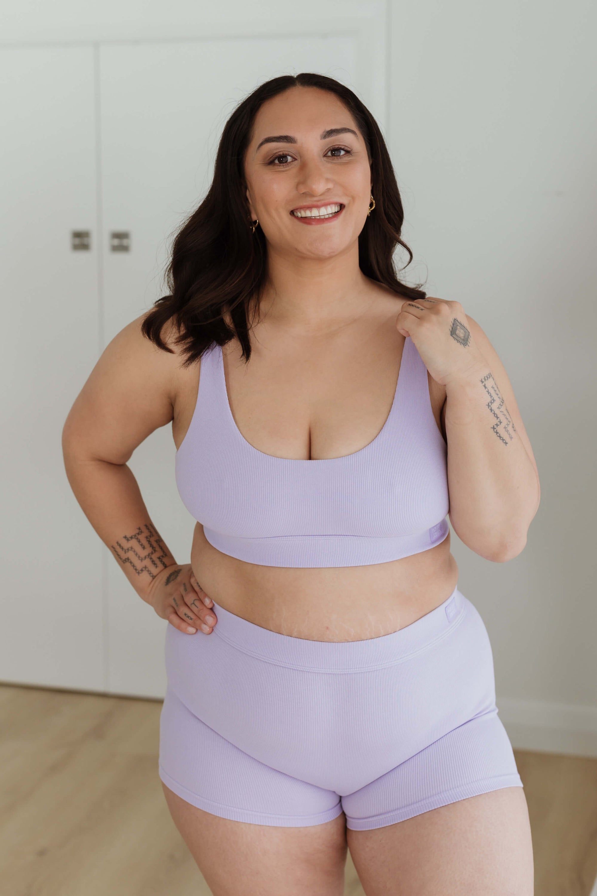 Made for comfort scoop neck bra lilac large xl and boy shorts combination