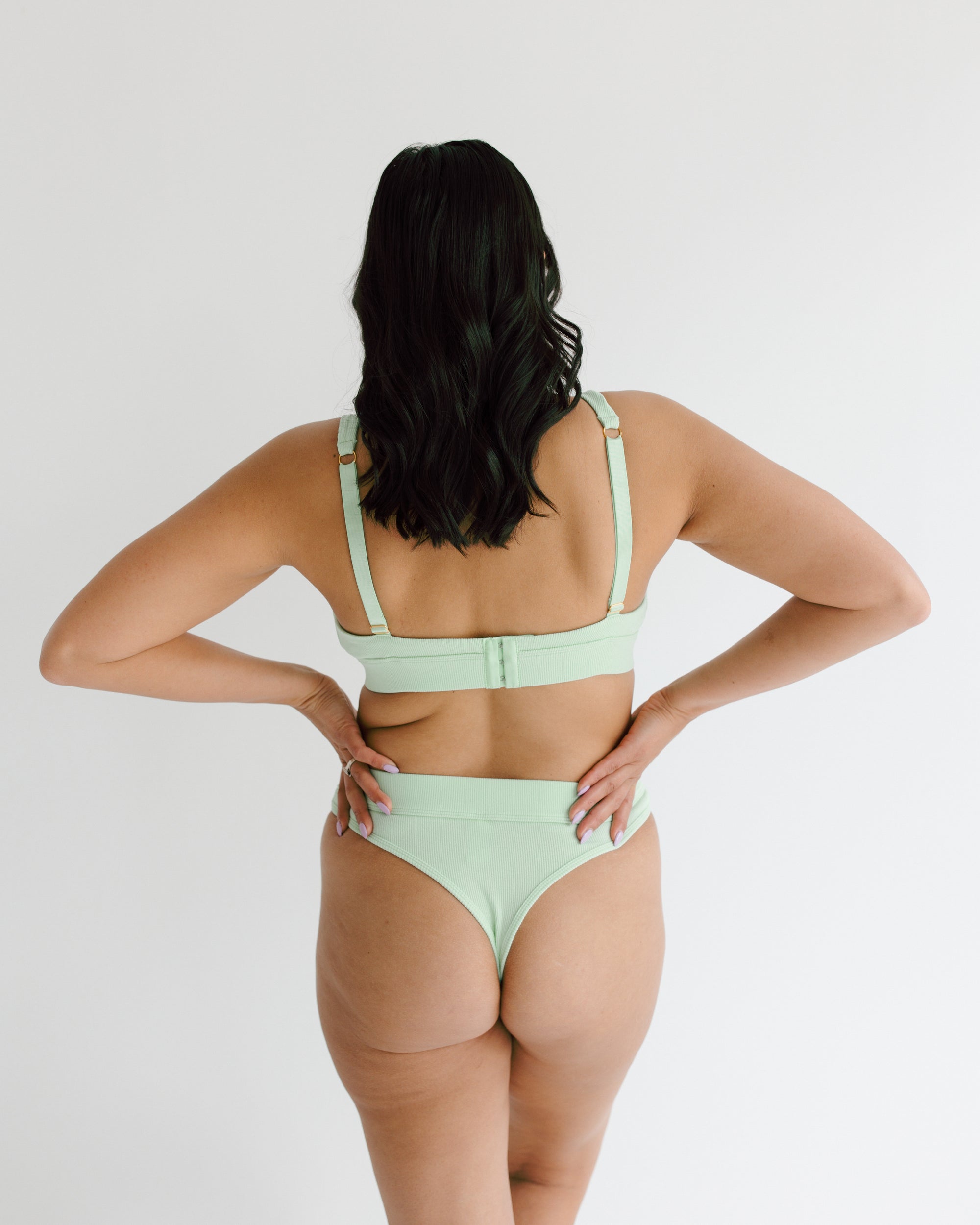Ribbed Cotton Thong - Mint