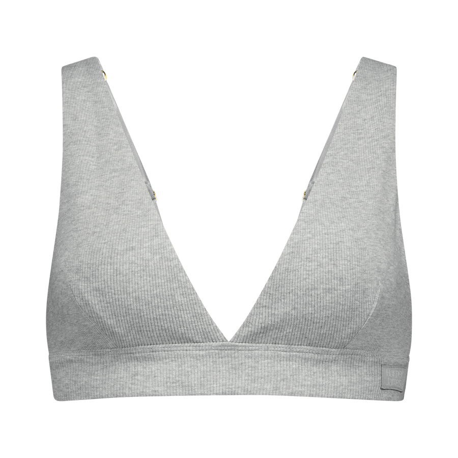 Ribbed Plunge Bra - Smoke