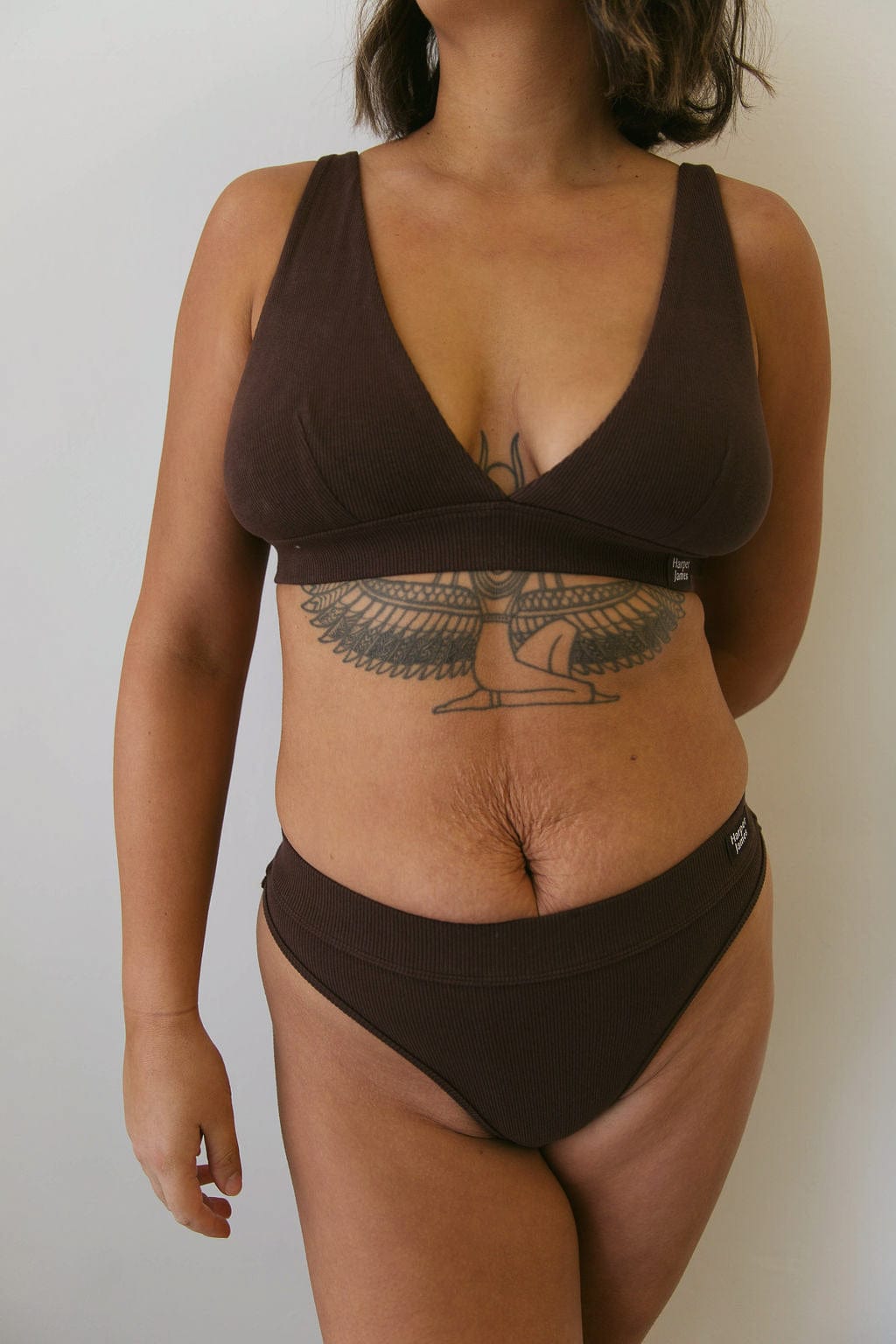 Ribbed Cotton Thong - Coffee