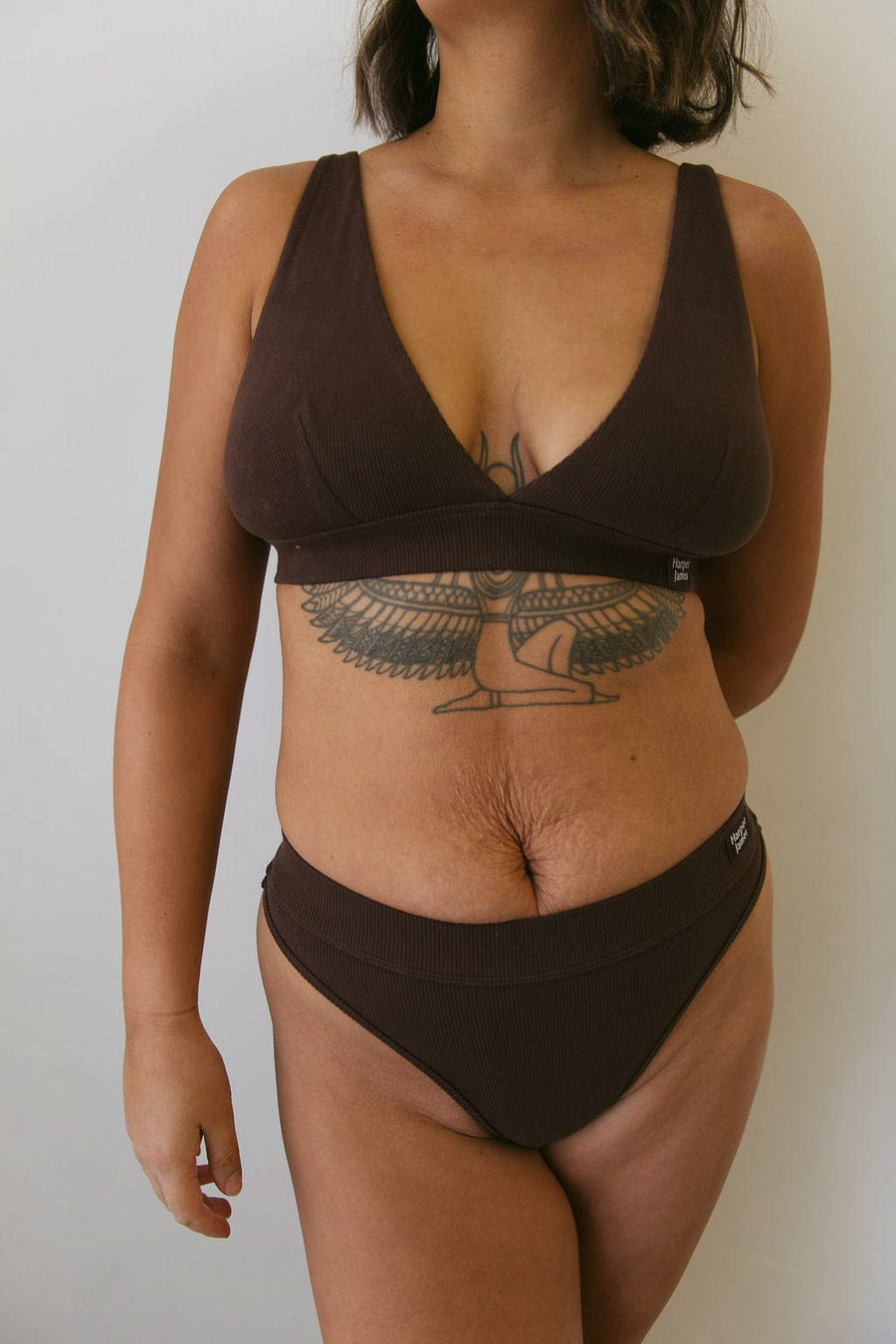 Ribbed Cotton Thong - Coffee