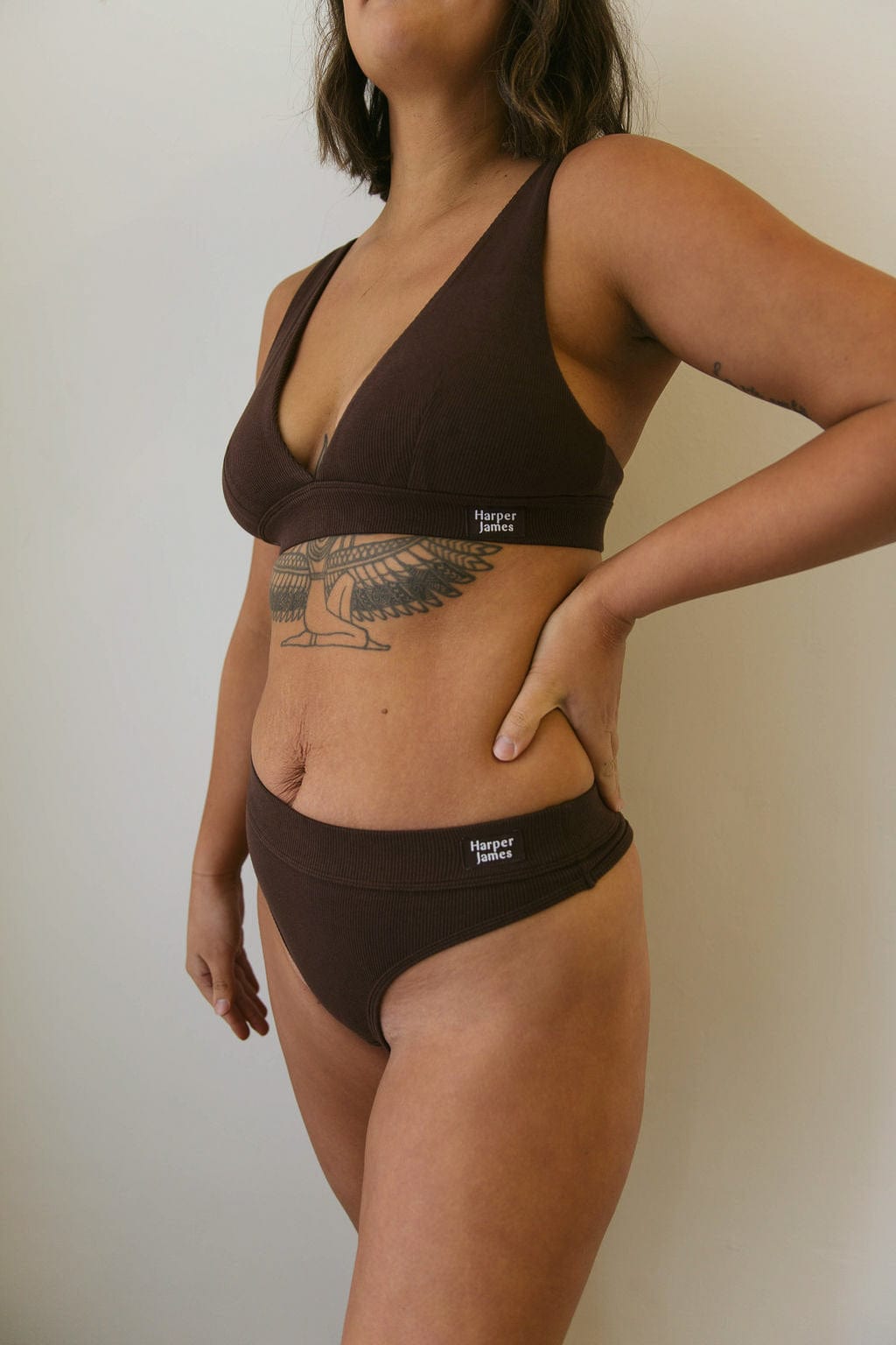 Ribbed Cotton Thong - Coffee