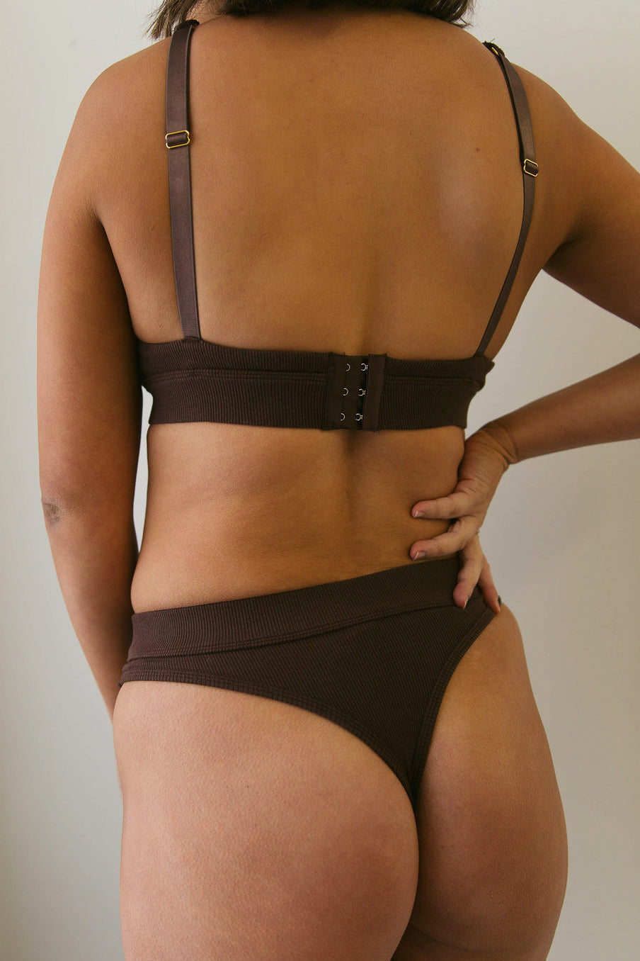 Ribbed Cotton Thong - Coffee