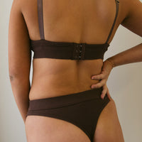 Ribbed Cotton Thong - Coffee