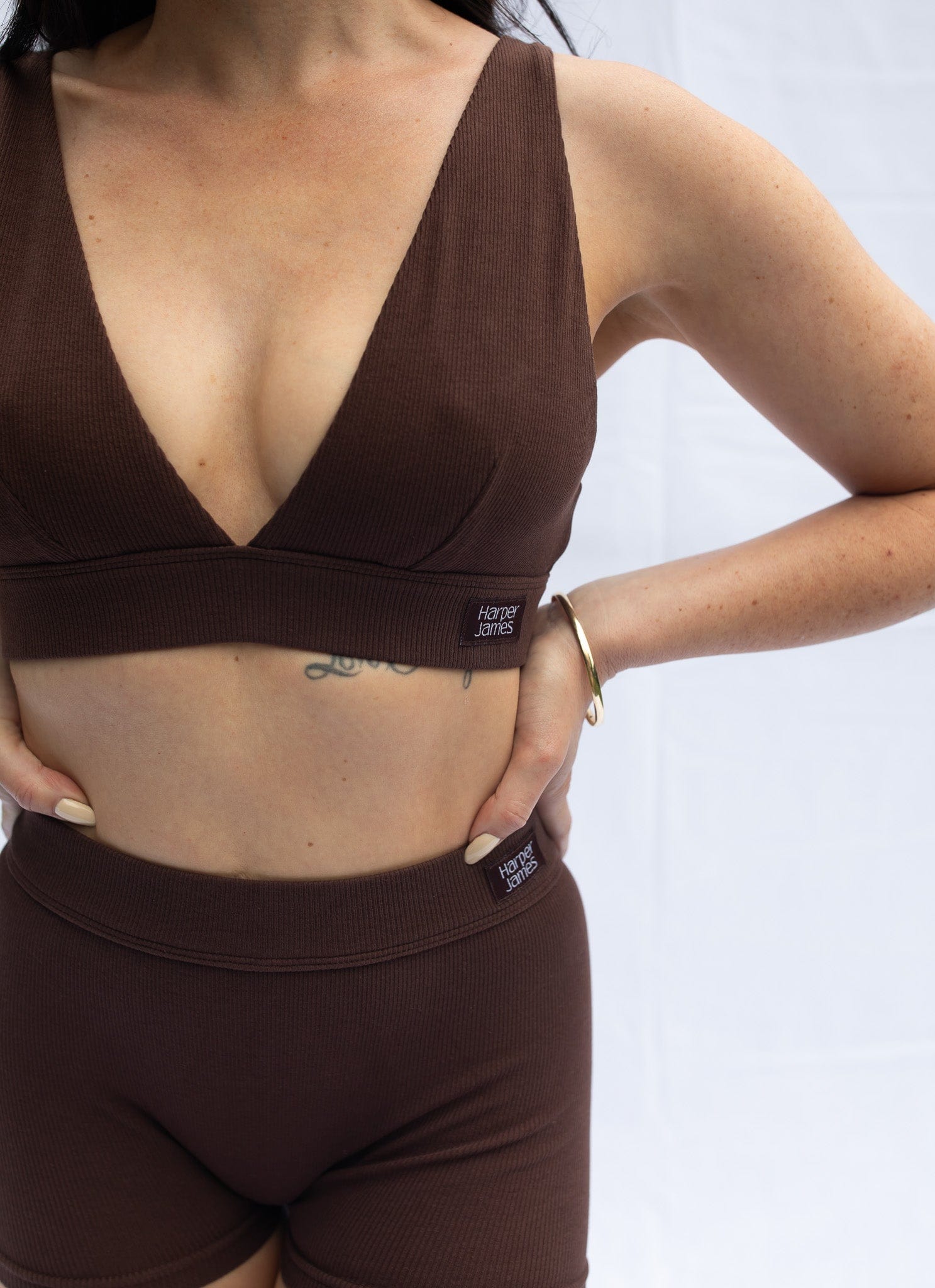 Pretty Plunge bra coffee colour set combined with our coffee boy shorts