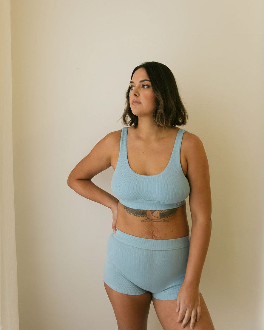 Wireless Bra Set SkyBlue Scoop Neck Bra + Boy Short