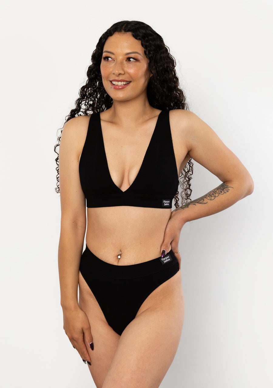 Ribbed Plunge Bra - Midnight