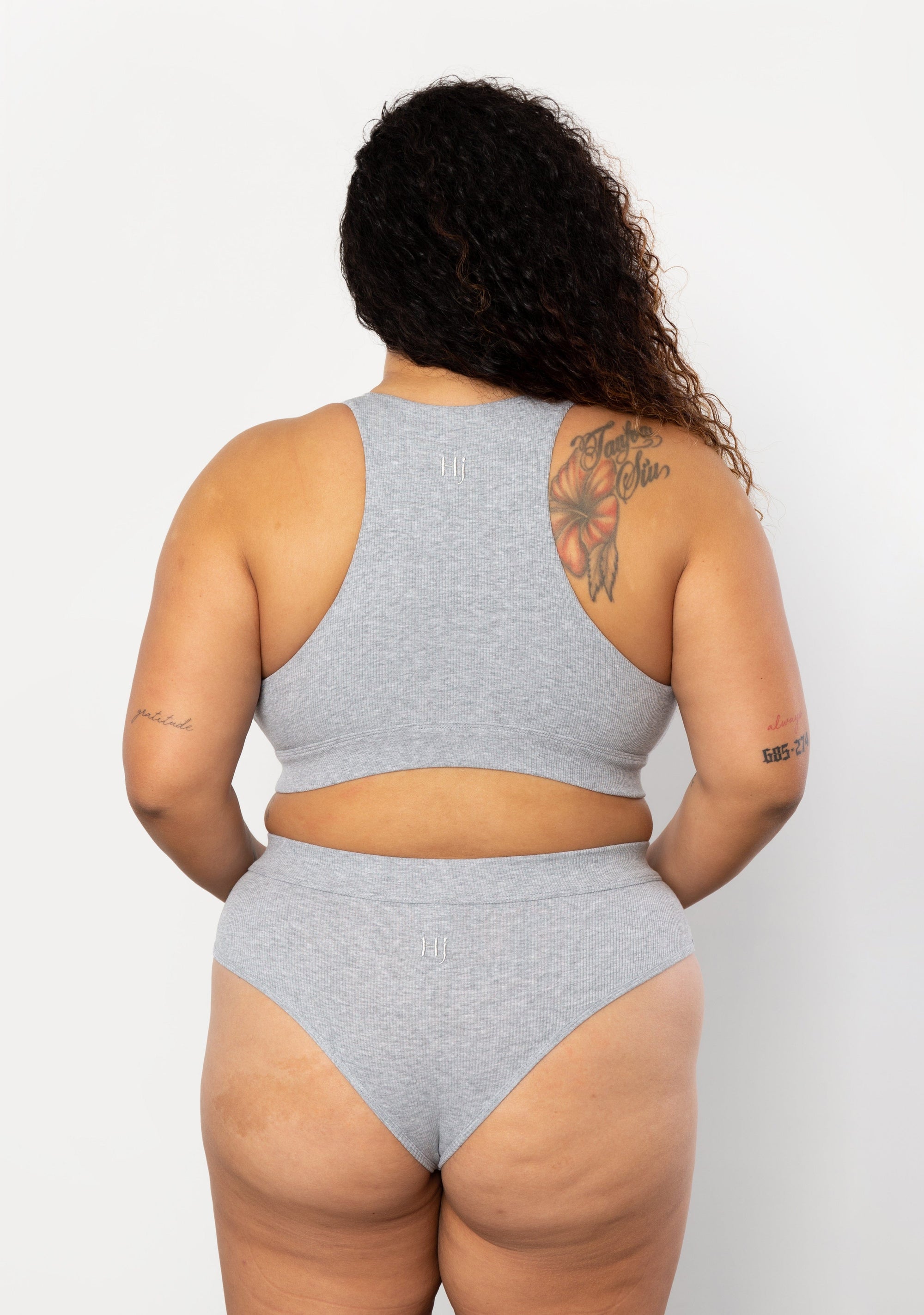 Back view everyday crop bra marle grey wireless set